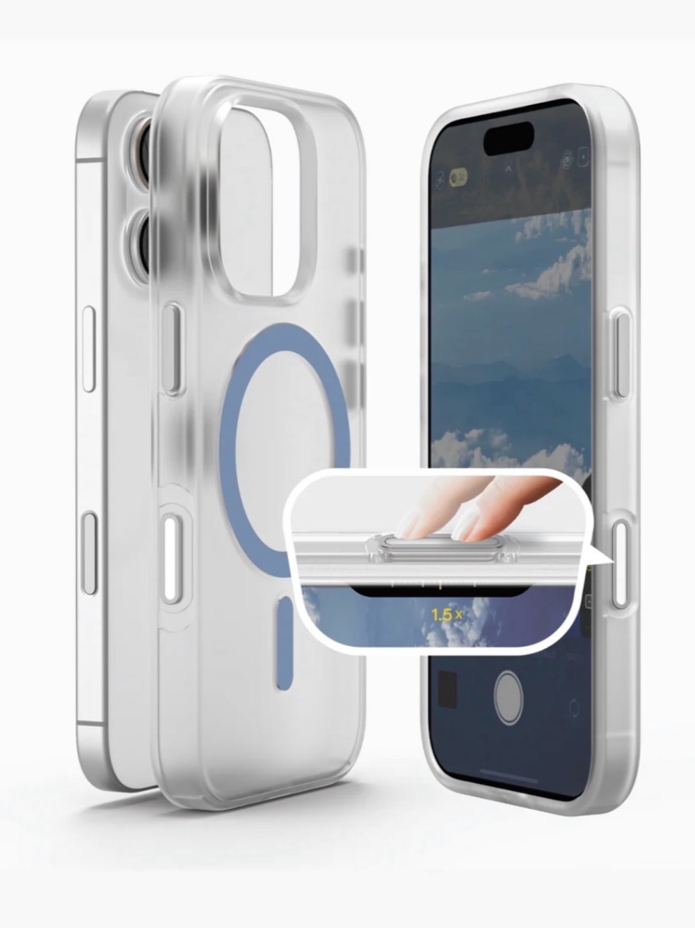 Clear Magnetic Wireless-Compatible Phone Case& Blue Ring I phone 16 pro Max
